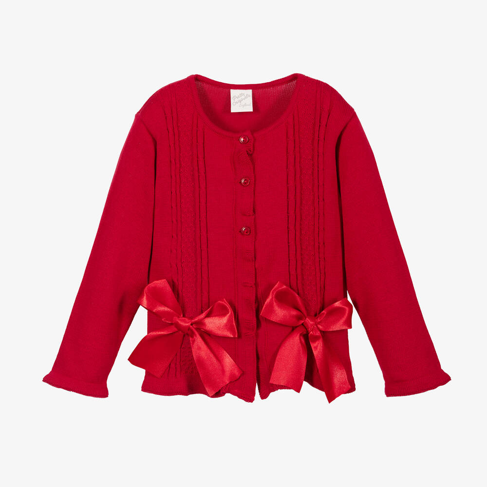 Pretty Originals - Red Cotton Knit Cardigan | Childrensalon