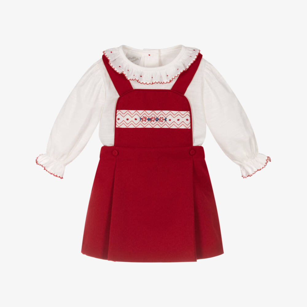 Pretty Originals-Red Pinfore Smock Dress Set | Childrensalon Outlet