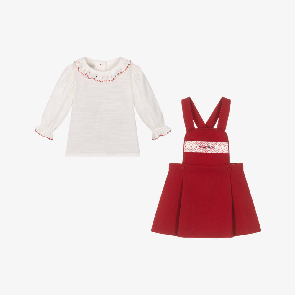 Pretty Originals-Red Pinfore Smock Dress Set | Childrensalon Outlet