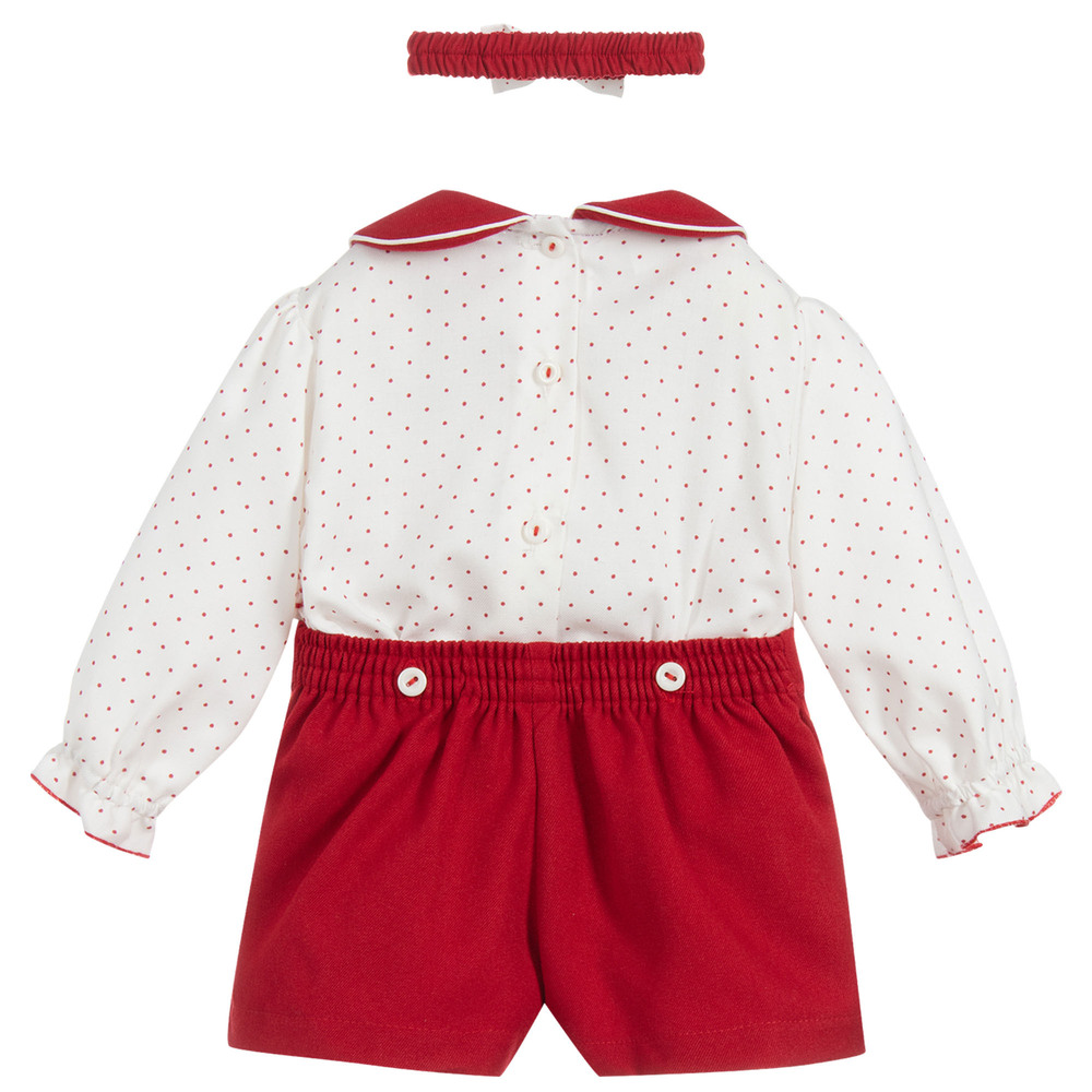 بريتي أوريجينال-طقم شورت مطرز 3 قطع لون أحمر وعاجي | Childrensalon Outlet