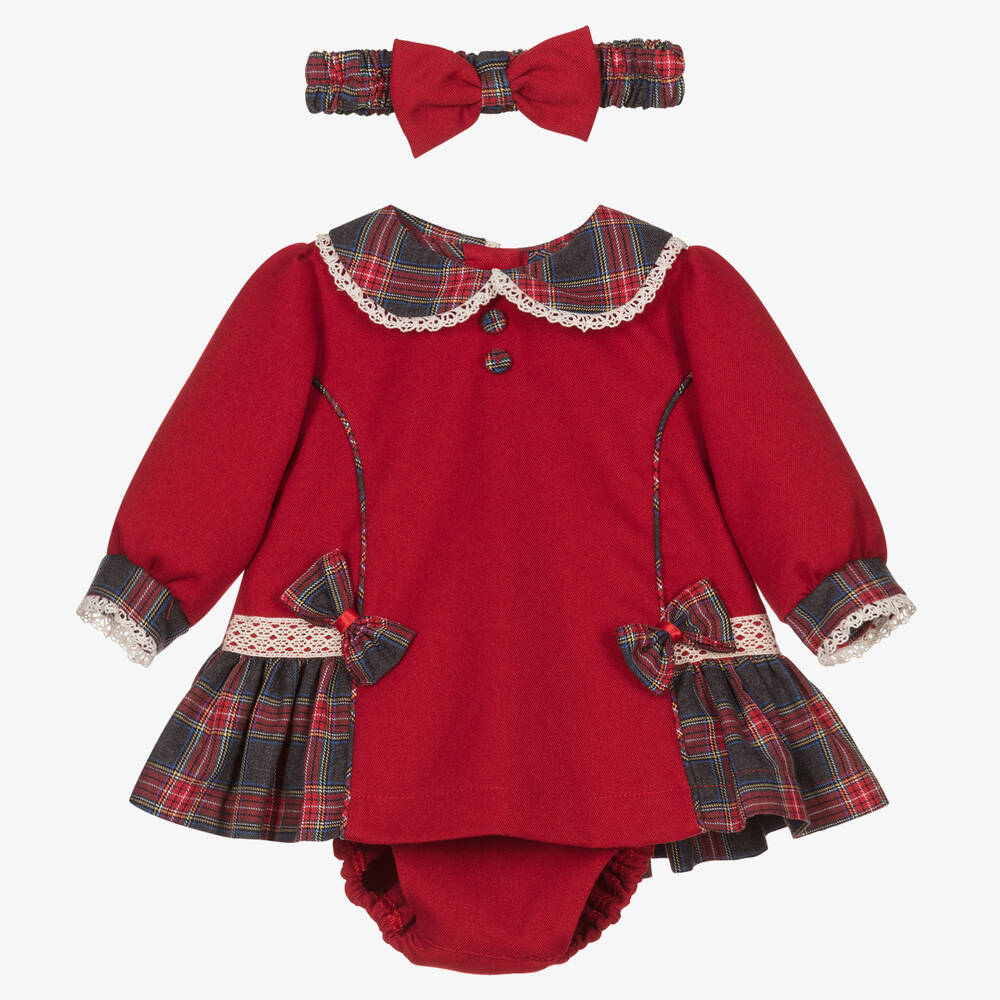 Pretty Originals - طقم فستان أطفال بناتي تويل تارتان لون أحمر | Childrensalon