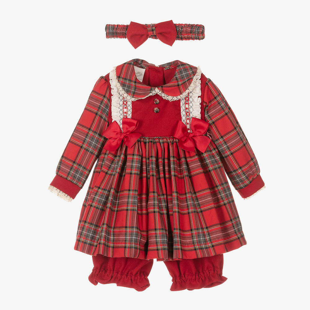 Pretty Originals - طقم فستان أطفال بناتي تويل تارتان لون أحمر | Childrensalon