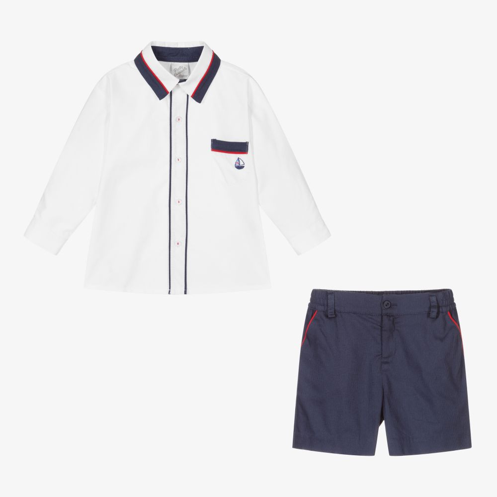 Pretty Originals-طقم شورت وتوب أطفال ولادي قطن لون أبيض وكحلي | Childrensalon Outlet