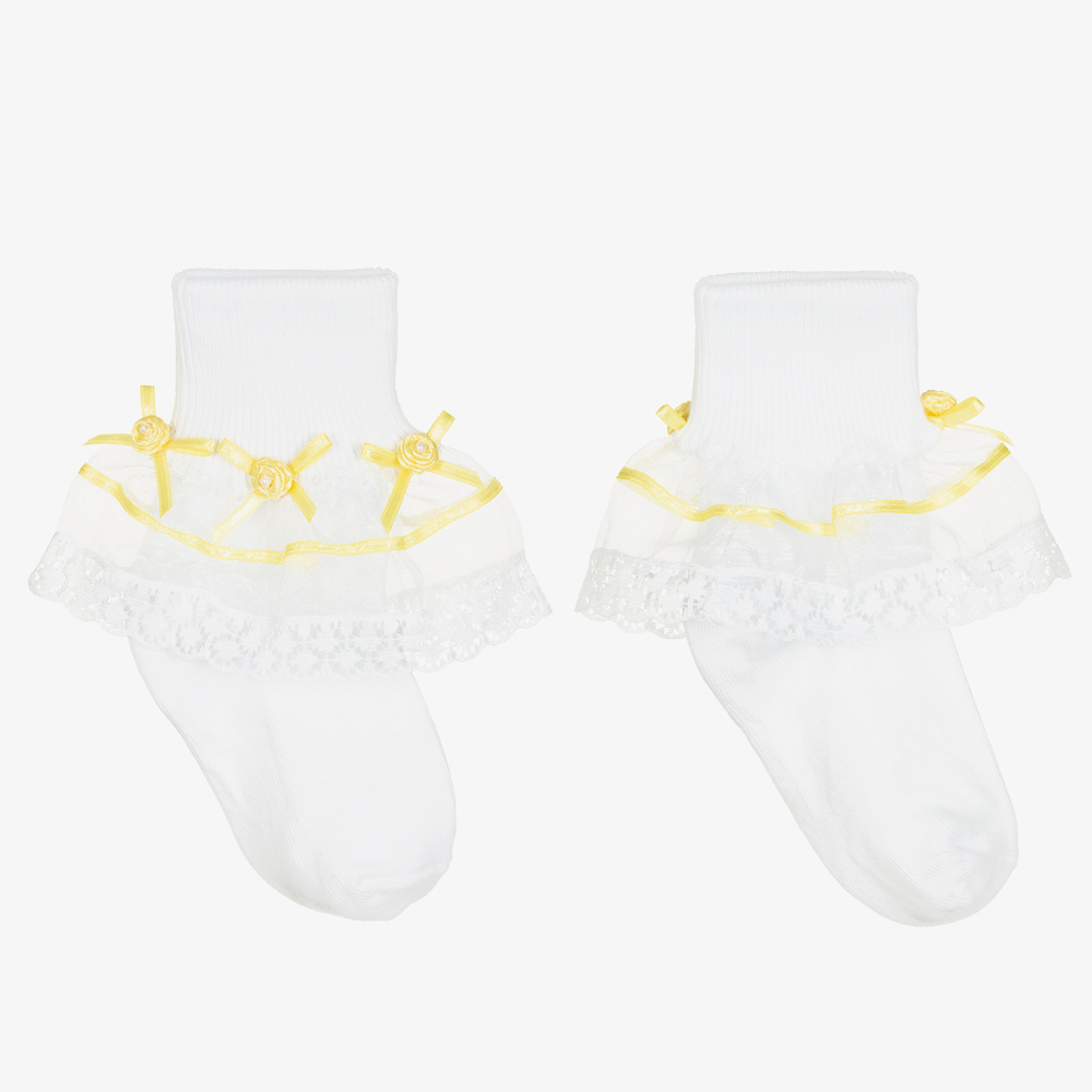 Pretty Originals - White Cotton Frilly Socks | Childrensalon