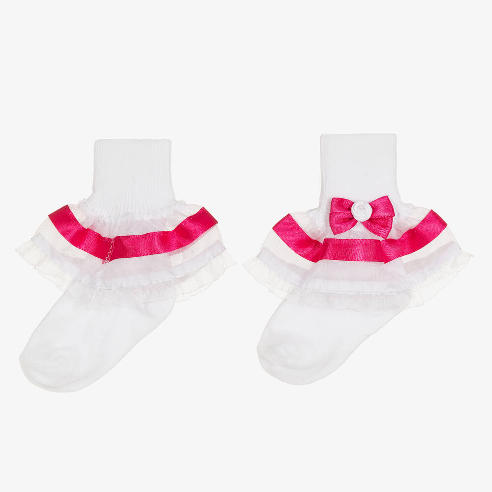 Pretty Originals-White & Pink Frilly Socks | Childrensalon Outlet