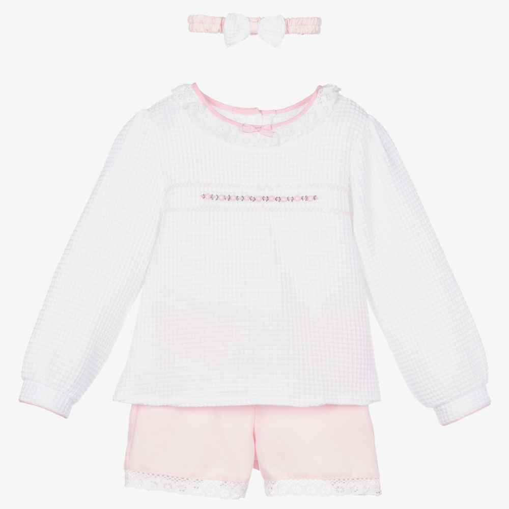 Pretty Originals - White & Pink Shorts Set | Childrensalon