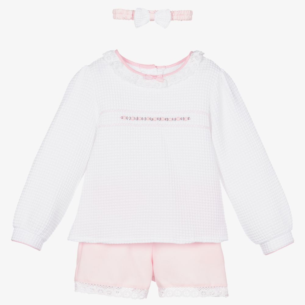 Pretty Originals-White & Pink Shorts Set | Childrensalon Outlet