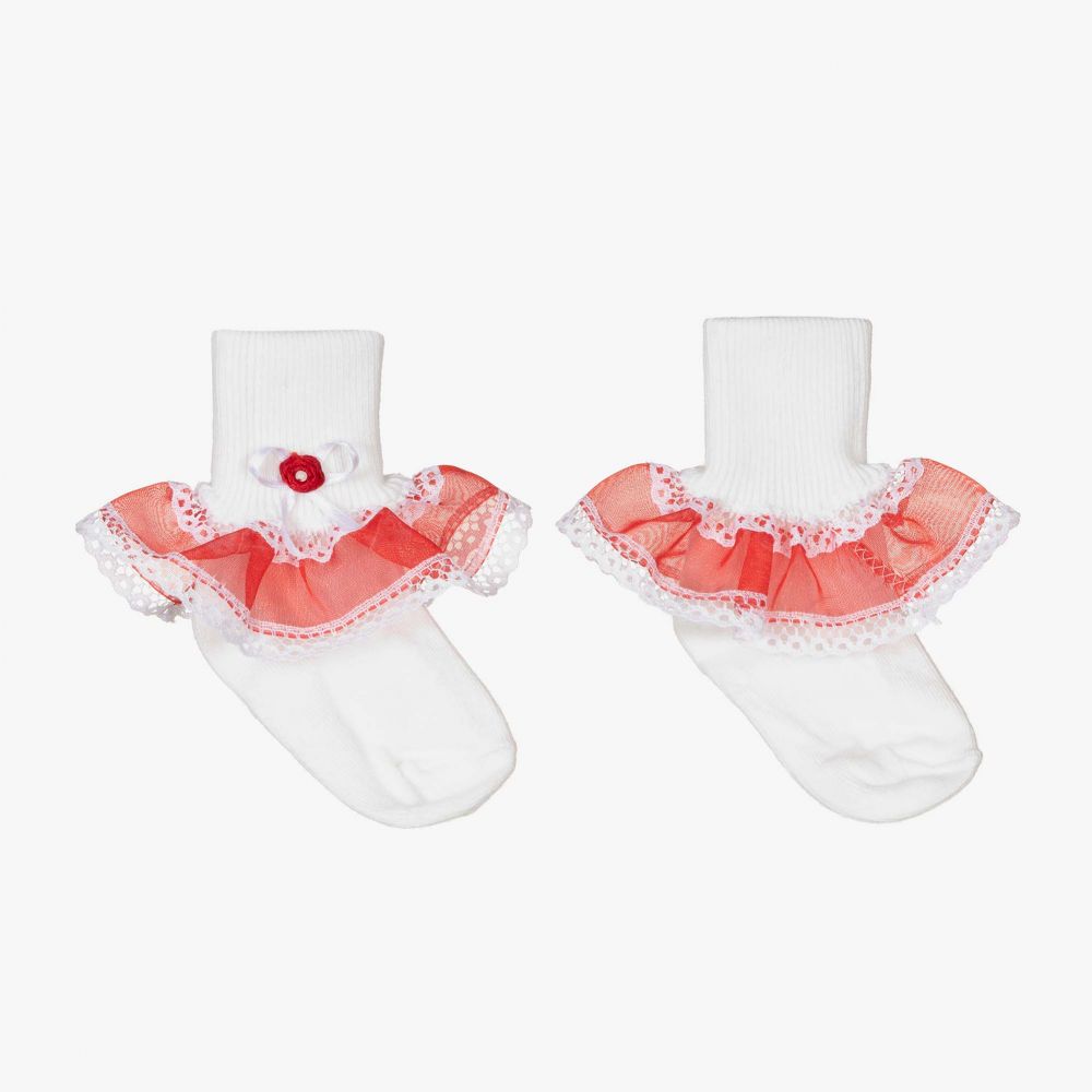 Pretty Originals - Chaussettes rouges/blanches à volants | Childrensalon