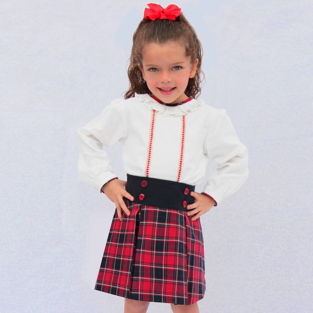 Tartan skirt red white top