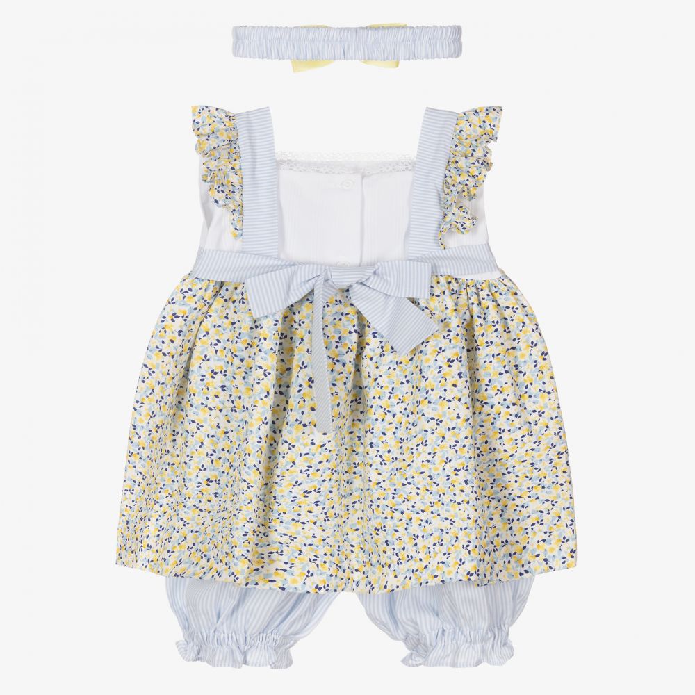 Pretty Originals-Yellow & Blue Cotton Dress Set | Childrensalon Outlet