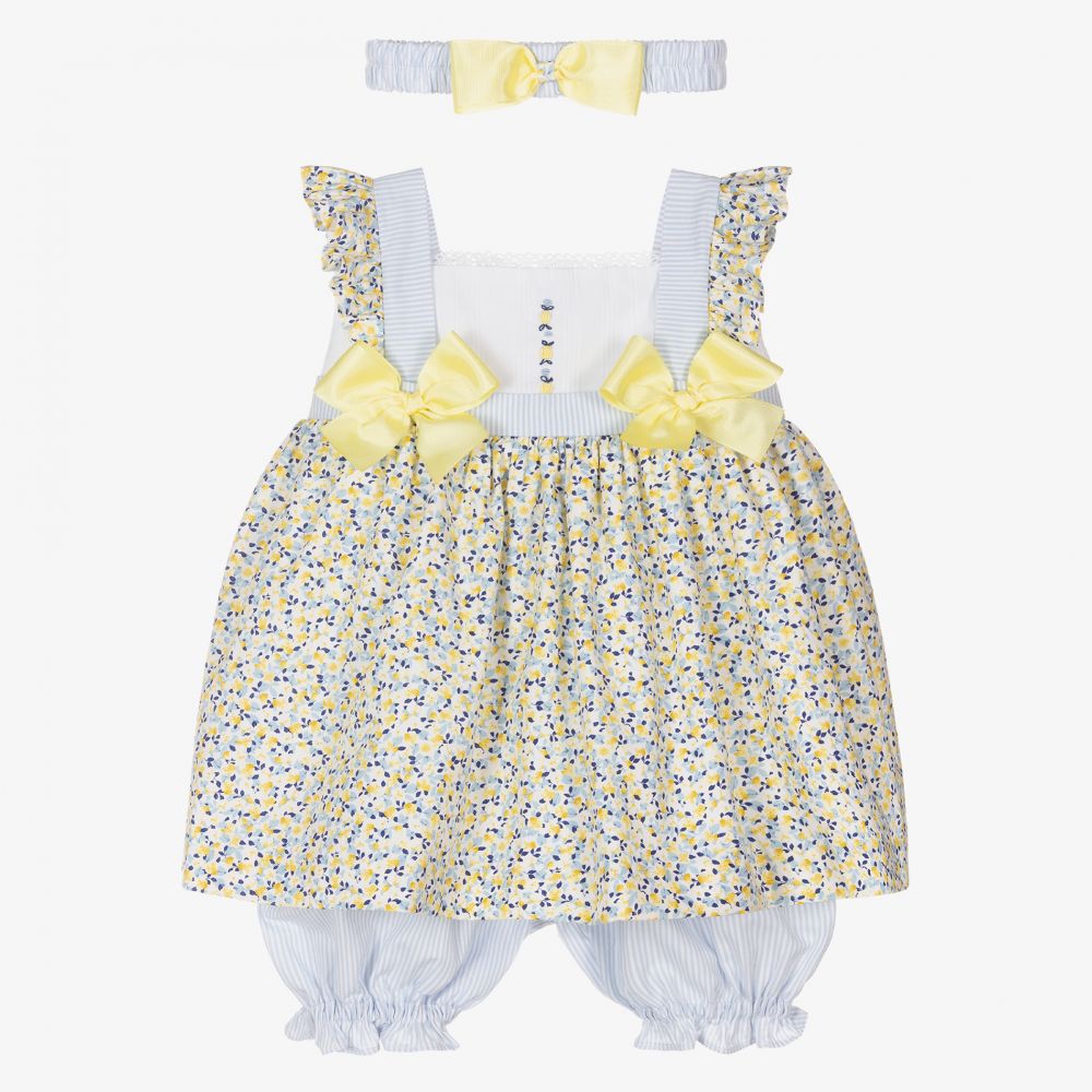 Pretty Originals-Yellow & Blue Cotton Dress Set | Childrensalon Outlet