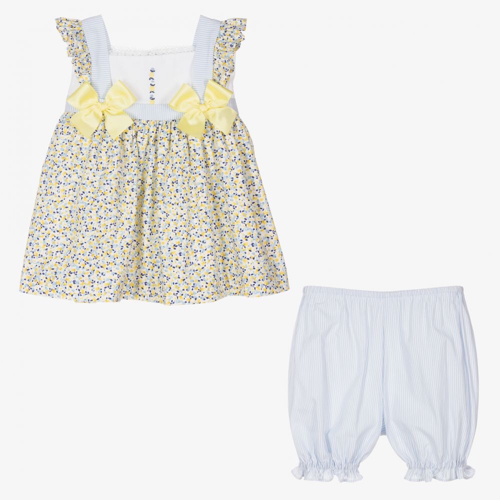 Pretty Originals-Yellow & Blue Cotton Dress Set | Childrensalon Outlet