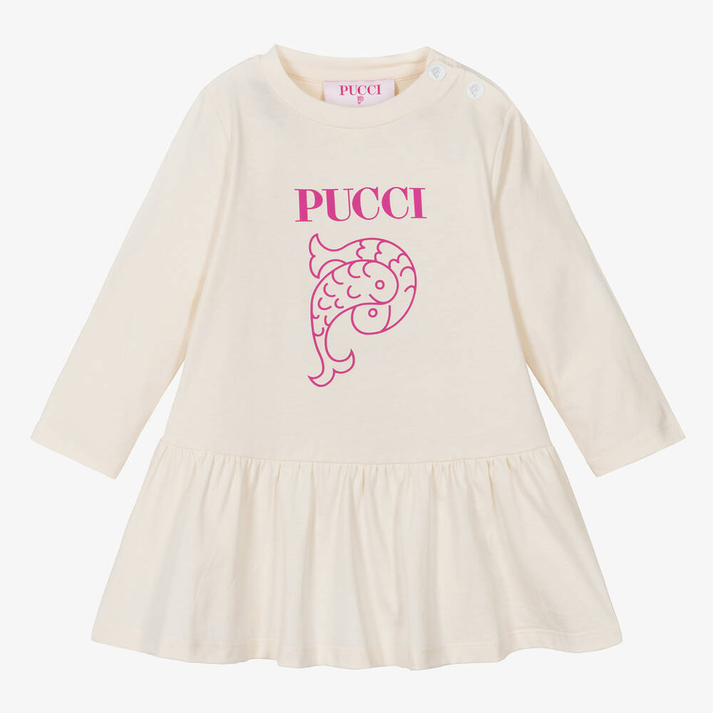 PUCCI - Кремовое хлопковое платье для малышек | Childrensalon