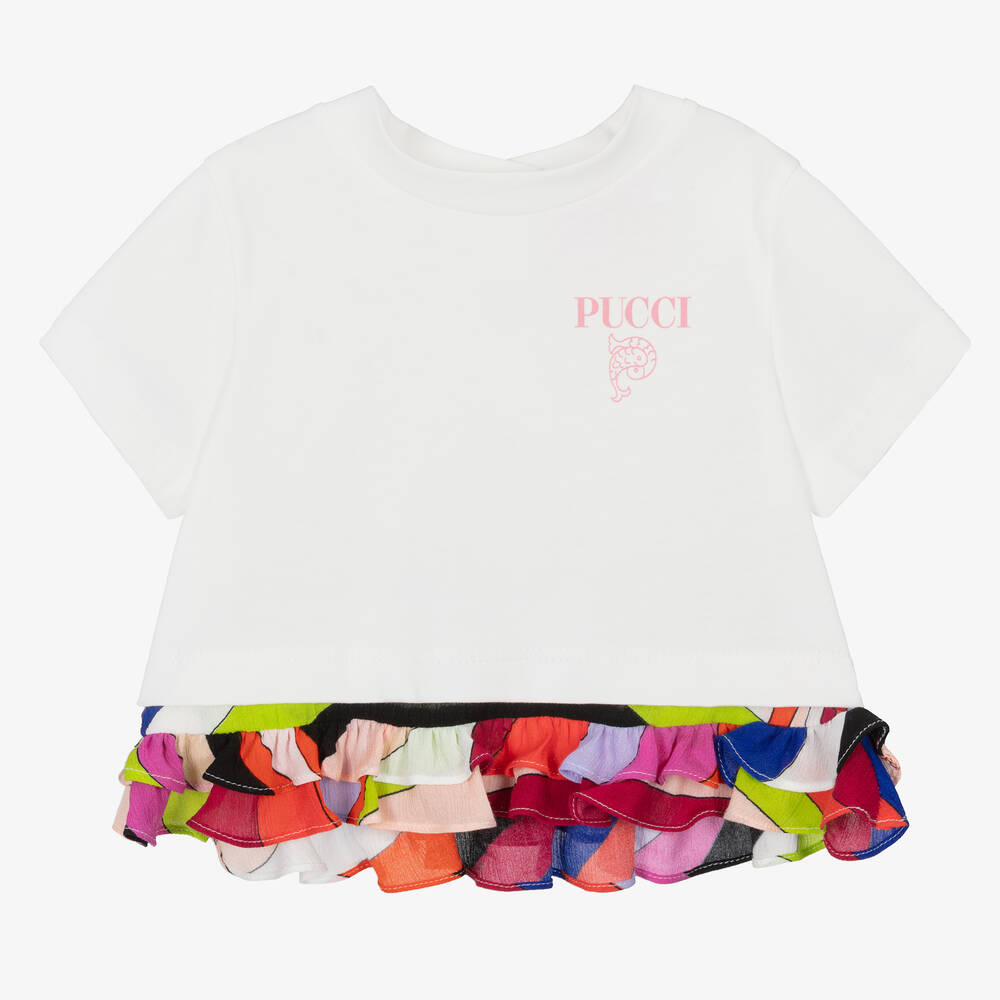 PUCCI - Iride Baumwoll-T-Shirt Elfenbein | Childrensalon