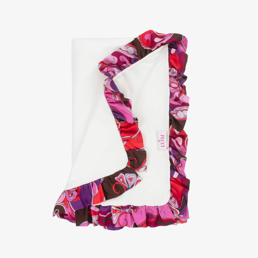 PUCCI-Baby Girls Ivory Orchidee Ruffle Padded Blanket (90cm) | Childrensalon Outlet