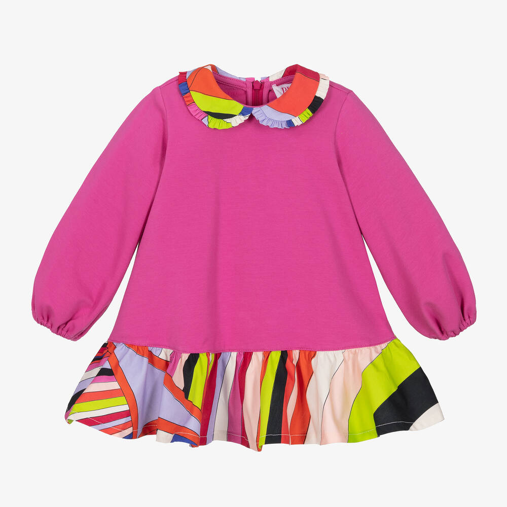 PUCCI - Розовое хлопковое платье с принтом Iride | Childrensalon