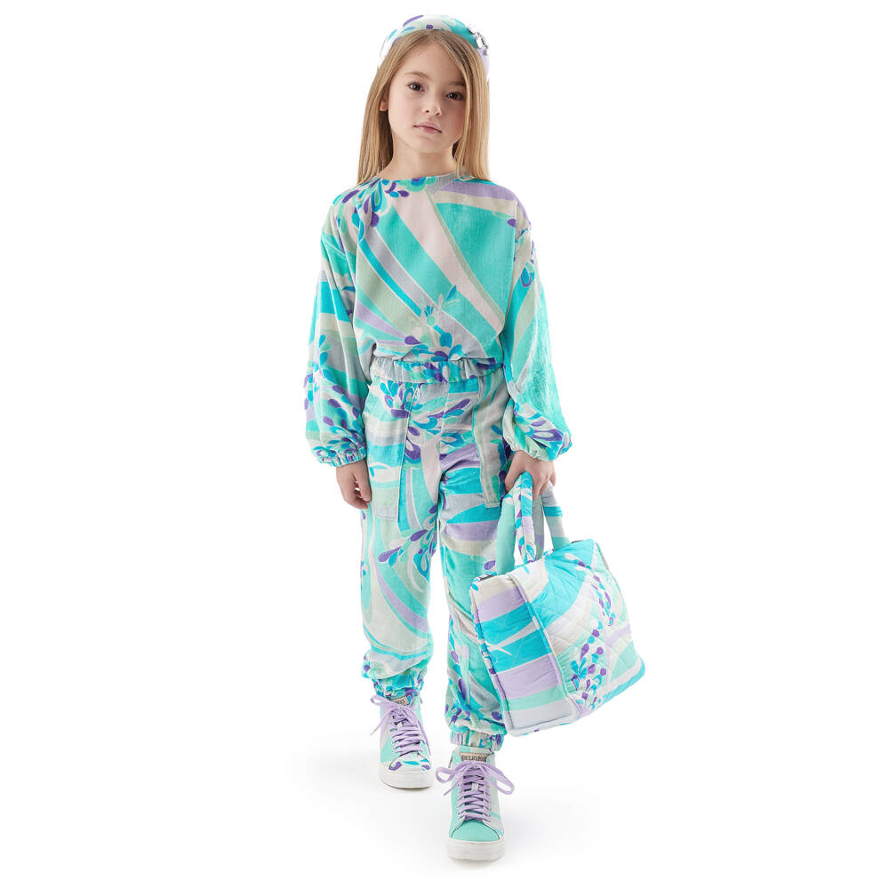 PUCCI-بنطلون فيسكوز قطيفة لون أزرق للبنات | Childrensalon Outlet