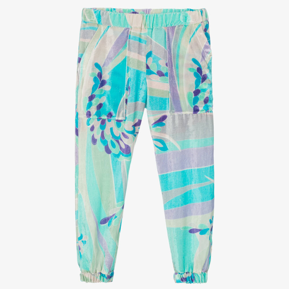 PUCCI- Blue Lilly Velour Trousers | Childrensalon Outlet