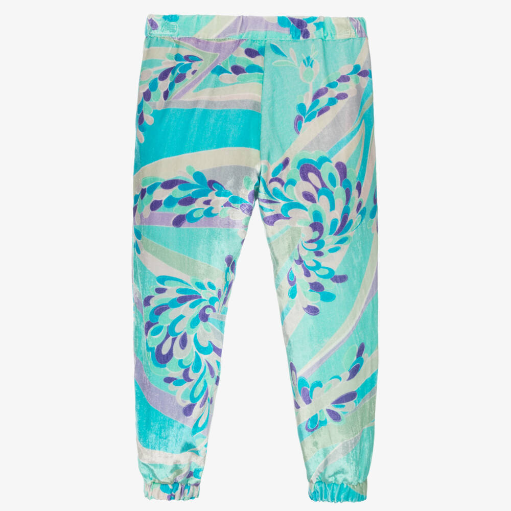 PUCCI-بنطلون فيسكوز قطيفة لون أزرق للبنات | Childrensalon Outlet