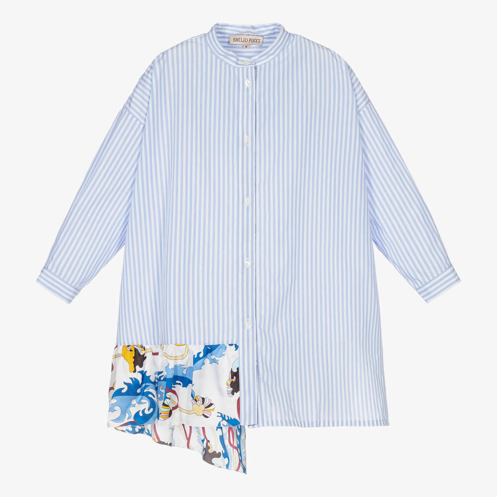 PUCCI-Голубое хлопковое платье с принтом Ranuncoli | Childrensalon Outlet