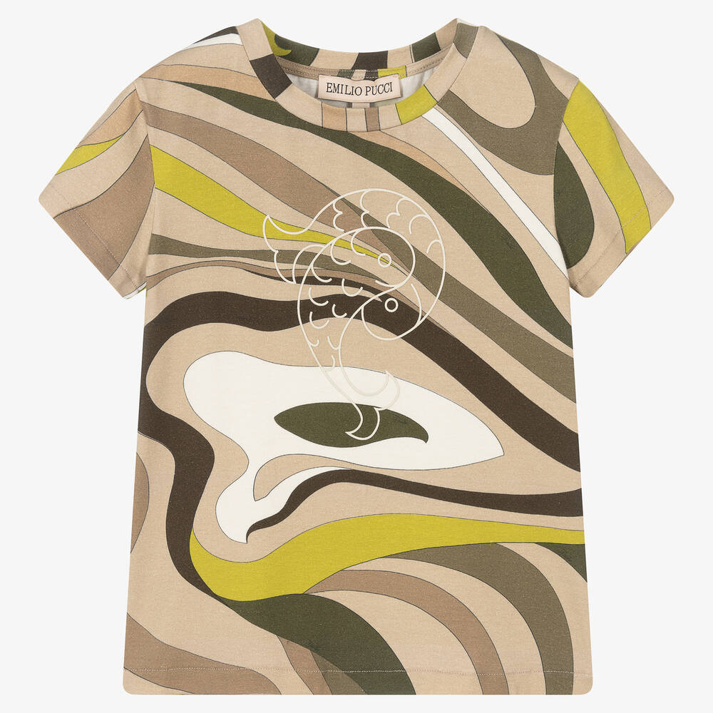 PUCCI - Beiges Marmo Baumwoll-T-Shirt (M) | Childrensalon