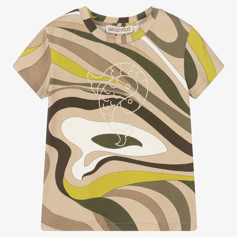 PUCCI - T-shirt beige en coton Marmo fille | Childrensalon