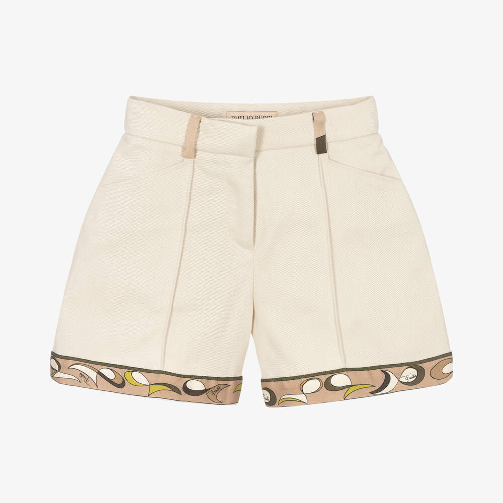 PUCCI - Бежевые хлопковые шорты с принтом Marmo | Childrensalon
