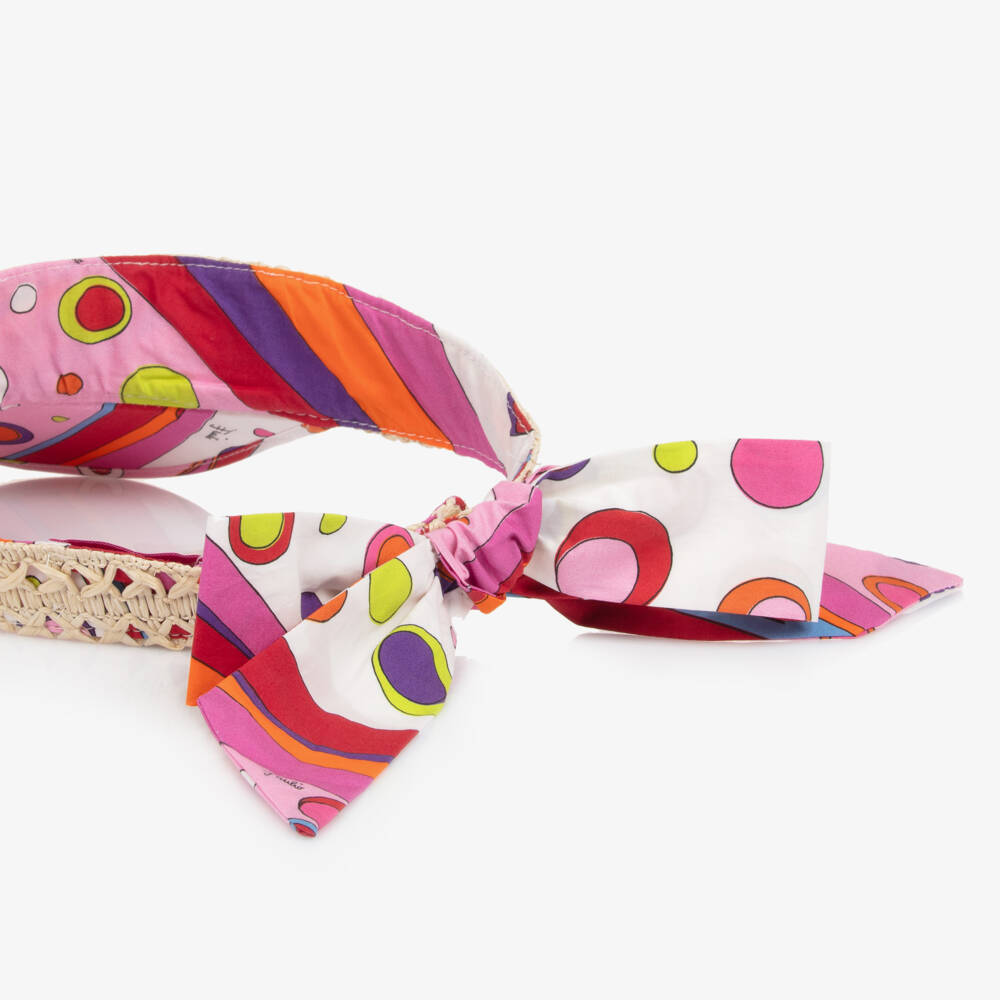 PUCCI-Girls Beige Raffia Patterned Visor | Childrensalon Outlet