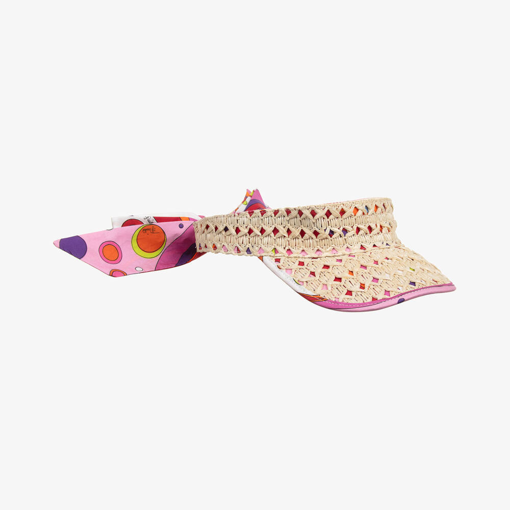 PUCCI-Girls Beige Raffia Patterned Visor | Childrensalon Outlet