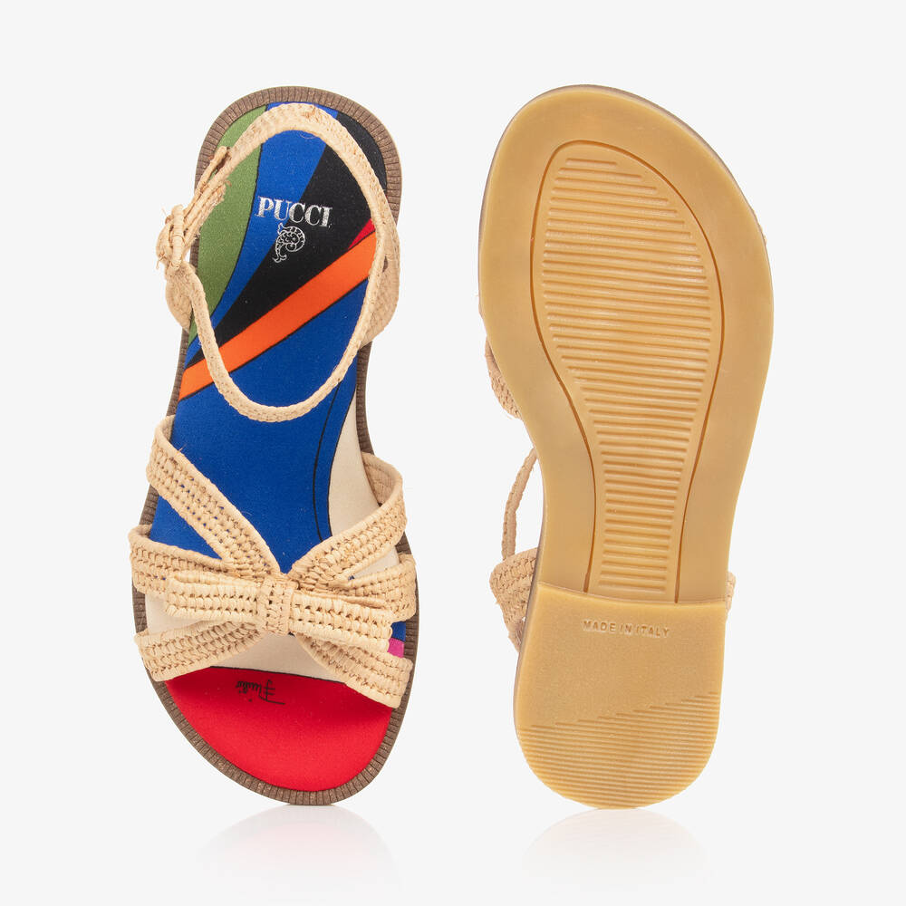 PUCCI-Girls Beige Straw Iride Sandals | Childrensalon Outlet