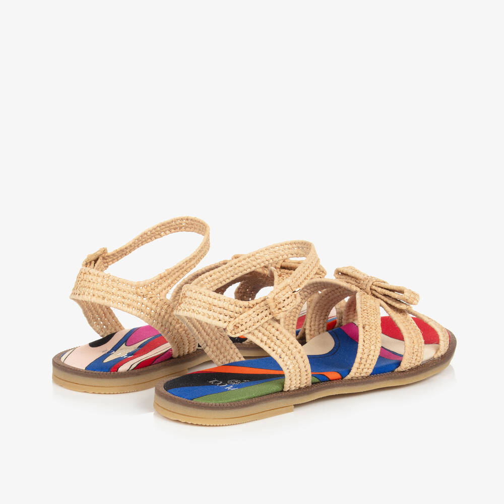 PUCCI-Girls Beige Straw Iride Sandals | Childrensalon Outlet