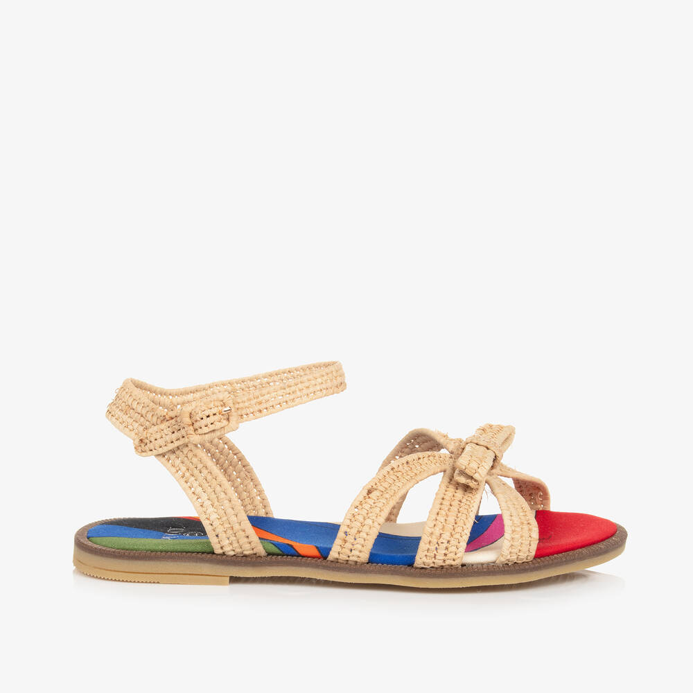 PUCCI-Girls Beige Straw Iride Sandals | Childrensalon Outlet