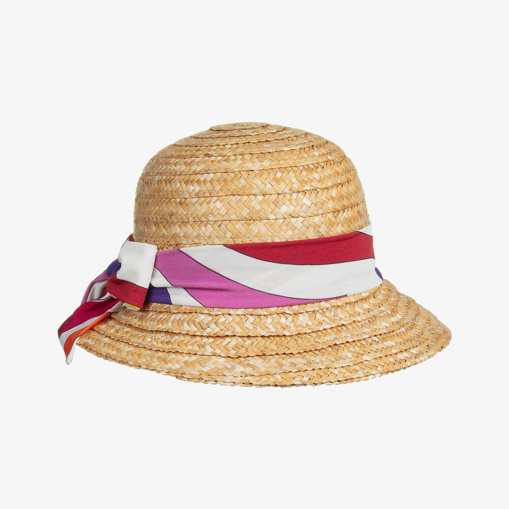 PUCCI-Girls Beige Sun Hat with Fontane Trim | Childrensalon Outlet