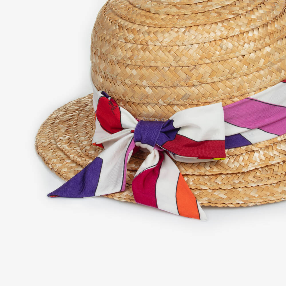 PUCCI-Girls Beige Sun Hat with Fontane Trim | Childrensalon Outlet