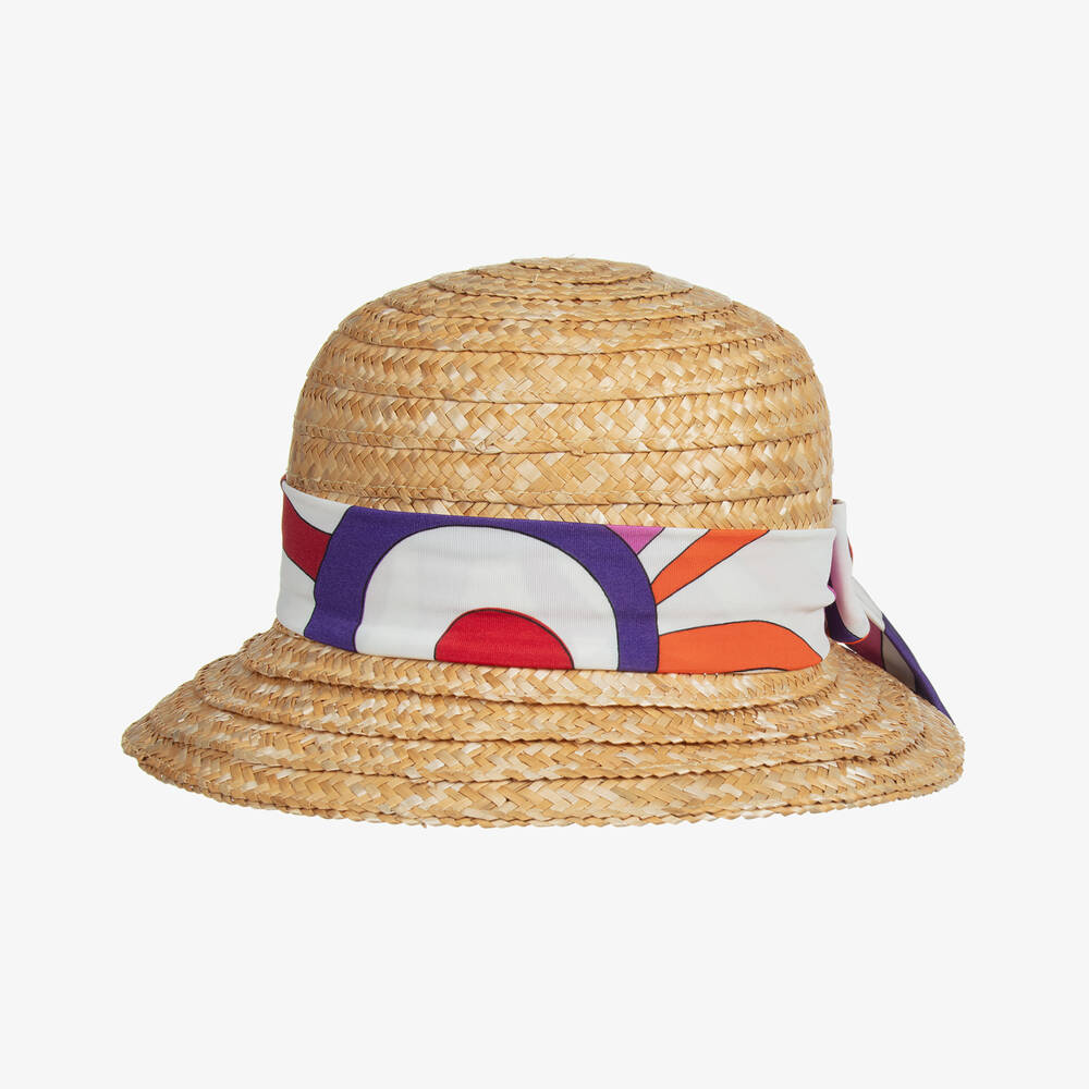 PUCCI-Girls Beige Sun Hat with Fontane Trim | Childrensalon Outlet