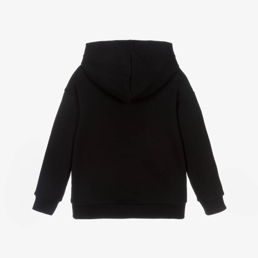 PUCCI-Girls Black Cotton Pesci Logo Hoodie with Orchidee Print | Childrensalon Outlet