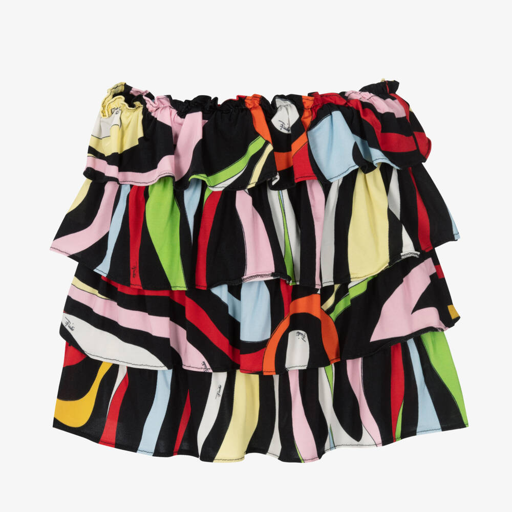 PUCCI - Girls Black Marmo Print Layered Skirt