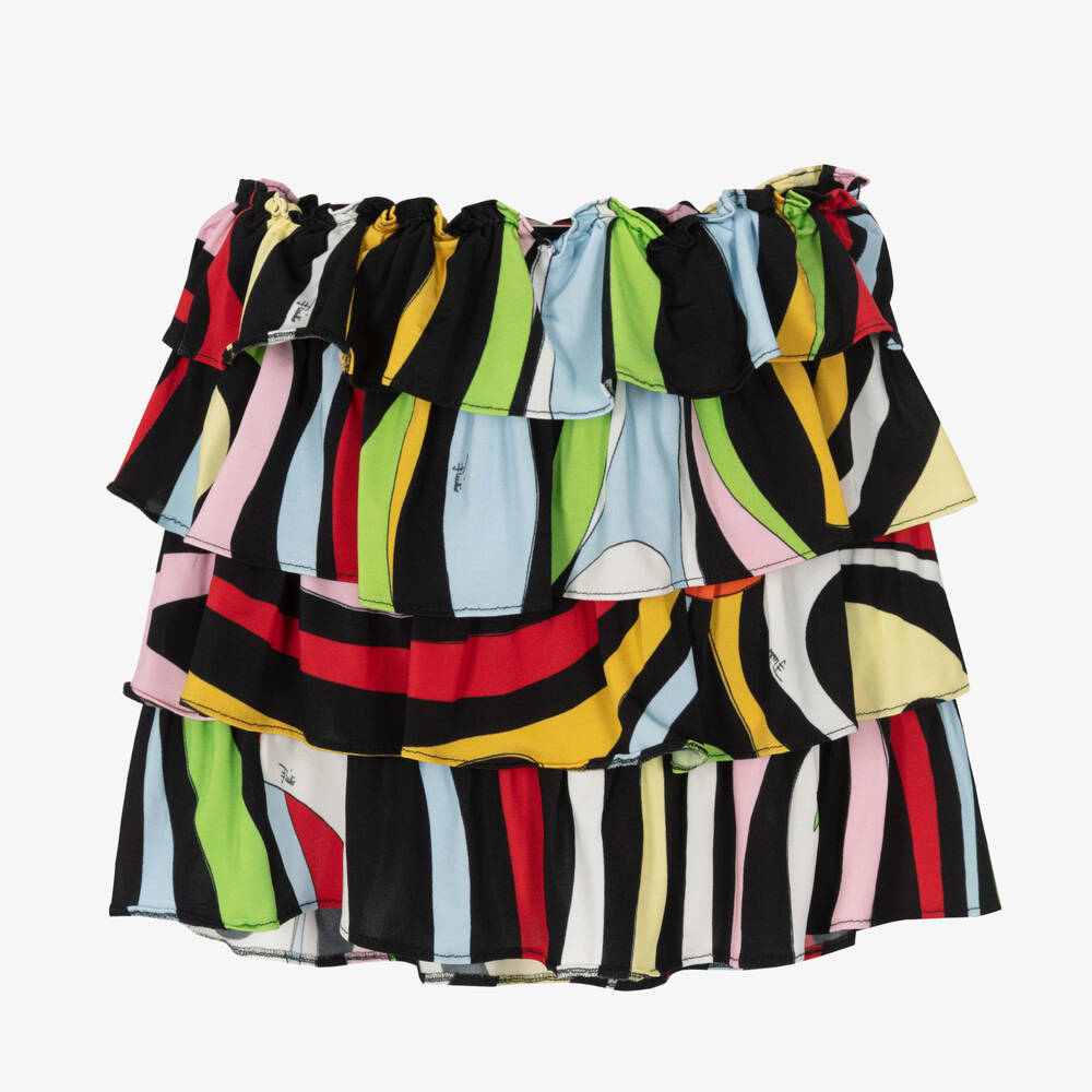 PUCCI - Черная многоярусная юбка с принтом Marmo | Childrensalon