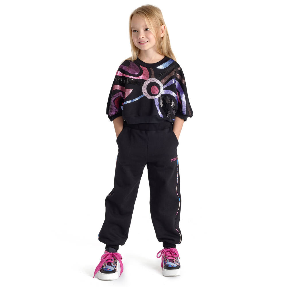 PUCCI-Girls Black Onde Pattern Joggers | Childrensalon Outlet