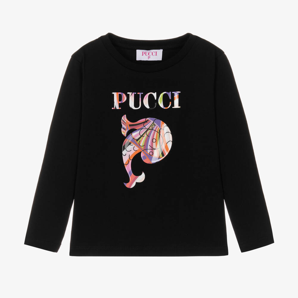 PUCCI-Girls Black Organic Cotton Iride Top | Childrensalon Outlet