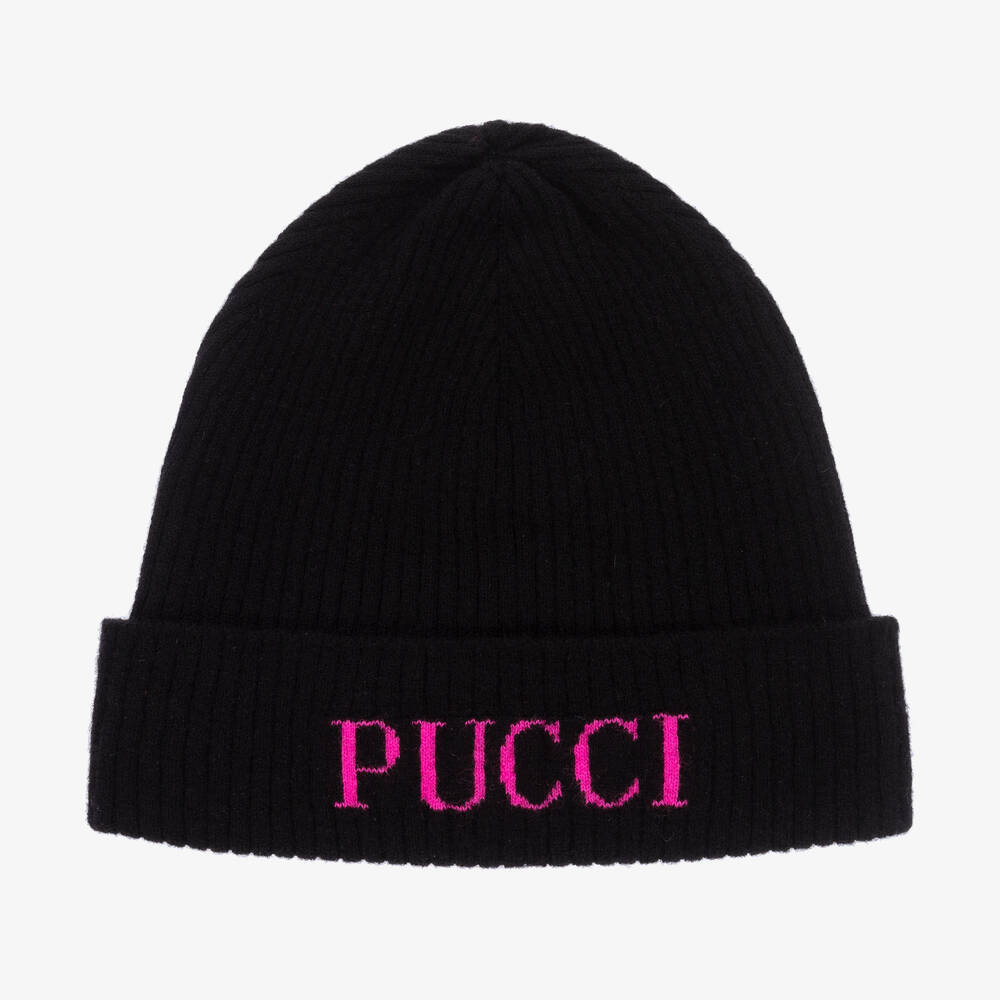 PUCCI - Girls Black Wool Knit Beanie Hat | Childrensalon