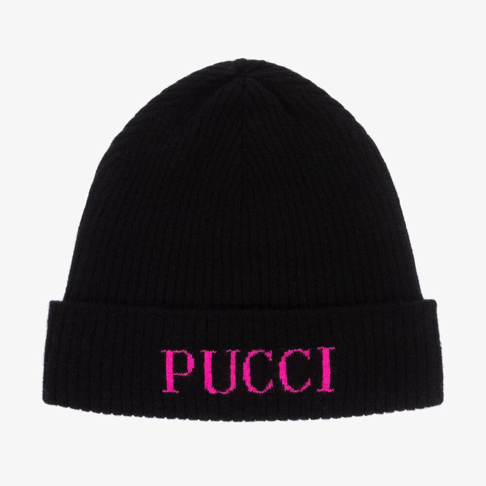PUCCI-Girls Black Wool Knit Beanie Hat | Childrensalon Outlet