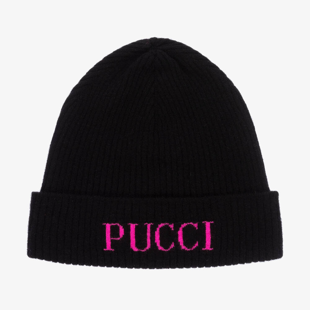 PUCCI - Bonnet noir en laine fille | Childrensalon