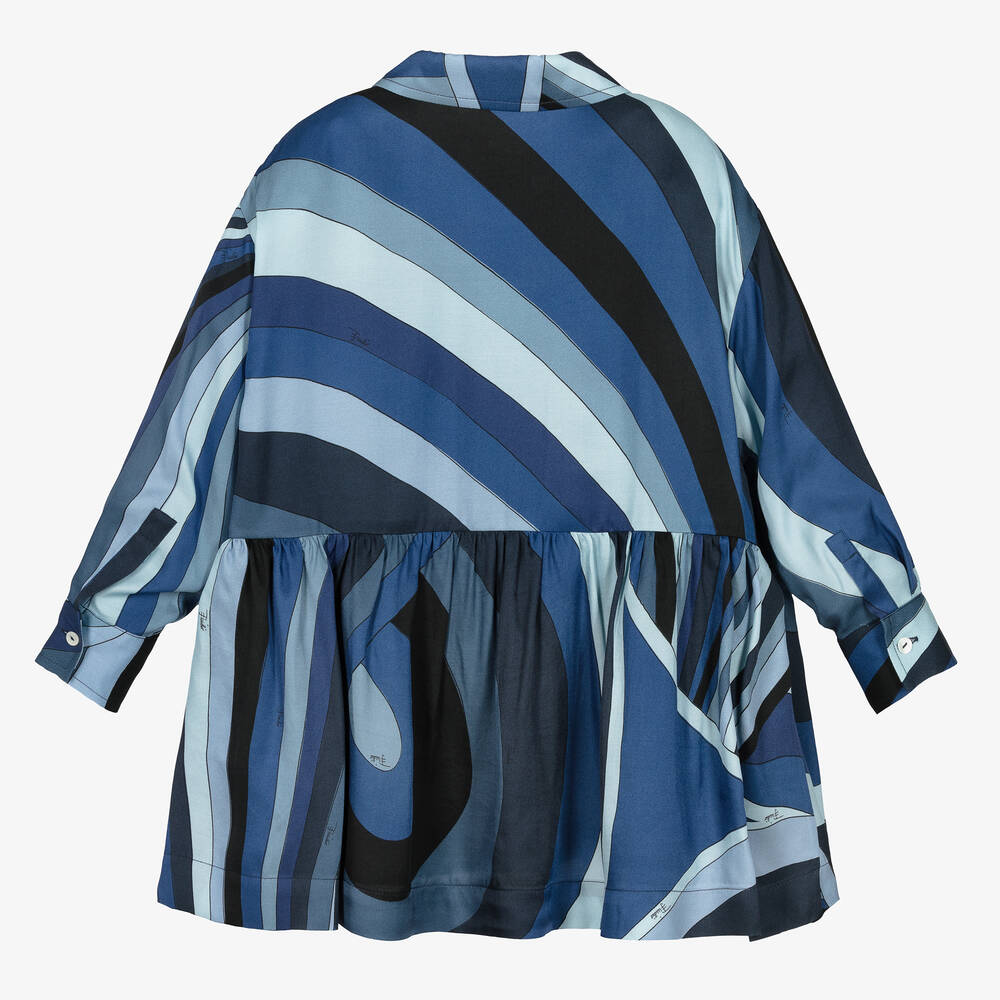 PUCCI-Girls Blue Iride Print Ruffle Dress | Childrensalon Outlet
