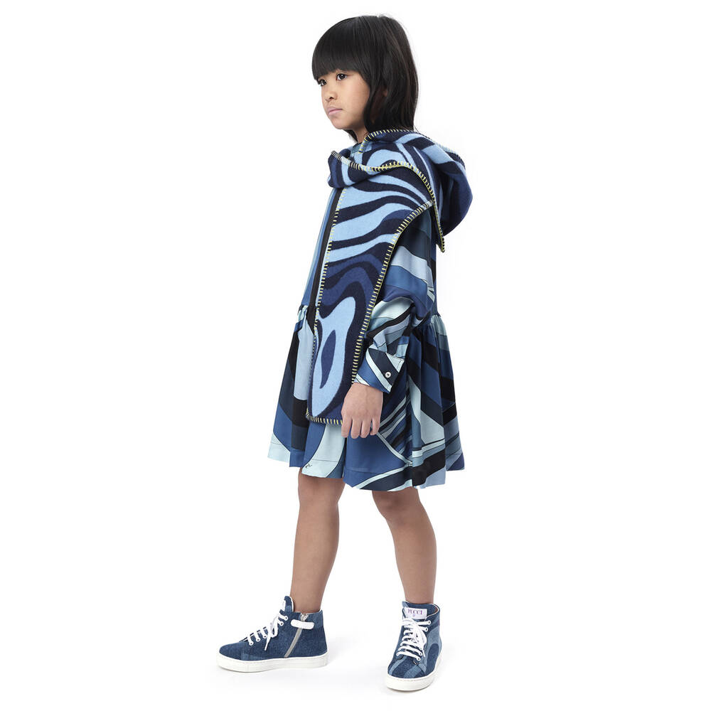 PUCCI-Girls Blue Iride Print Ruffle Dress | Childrensalon Outlet
