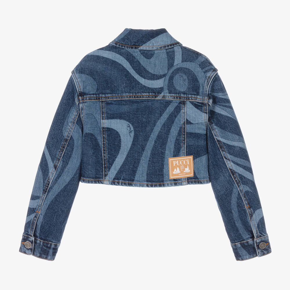 PUCCI-Girls Blue Marmo Cotton Denim Jacket | Childrensalon Outlet