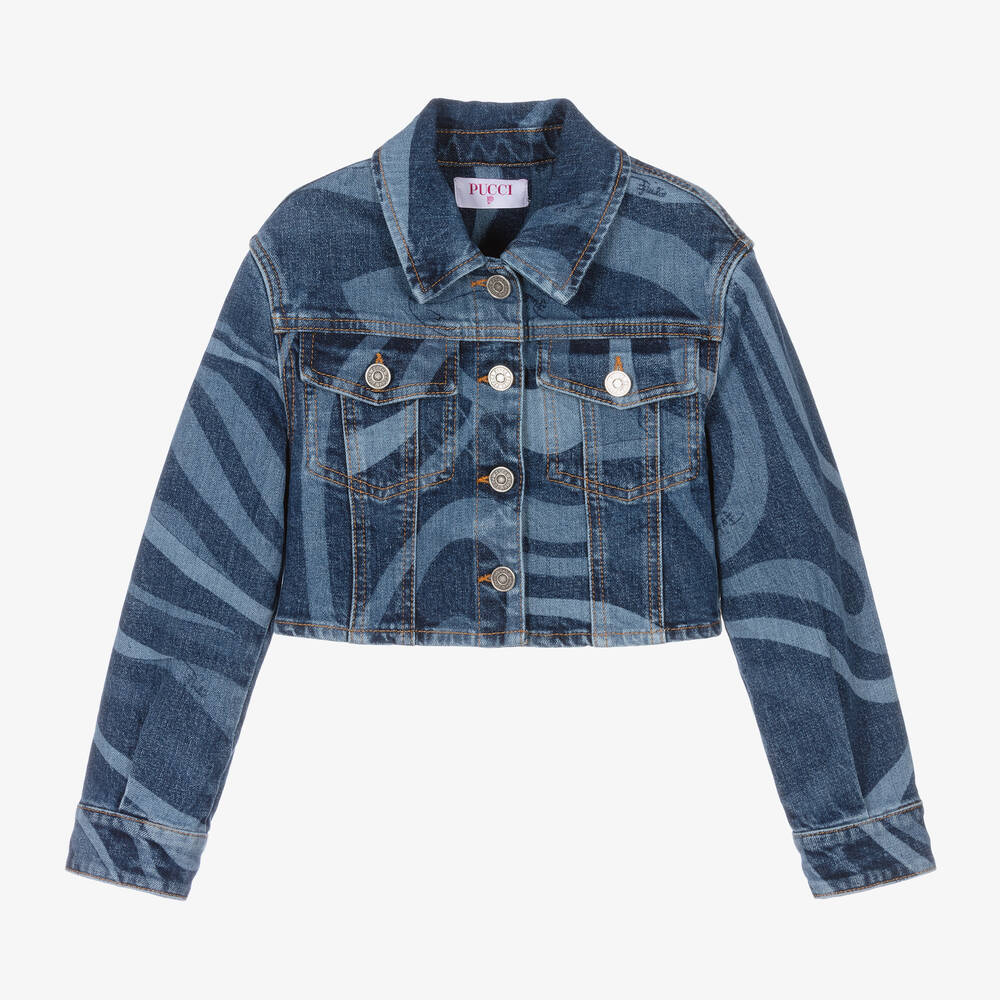 PUCCI - Синяя джинсовая куртка с принтом Marmo | Childrensalon