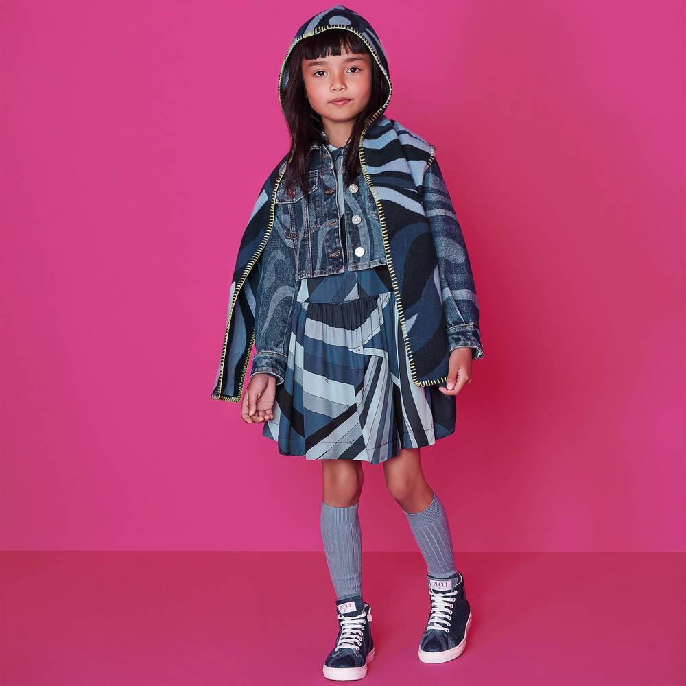 PUCCI-Girls Blue Marmo Cotton Denim Jacket | Childrensalon Outlet