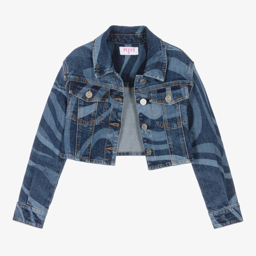 PUCCI-Girls Blue Marmo Cotton Denim Jacket | Childrensalon Outlet