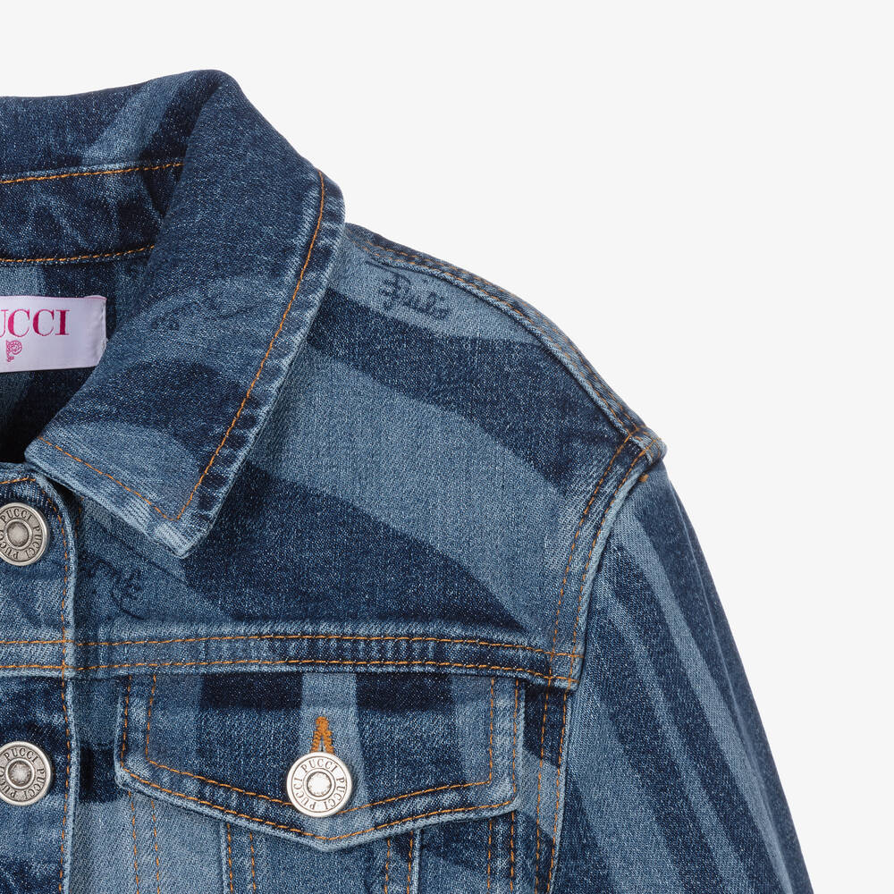 PUCCI-Girls Blue Marmo Cotton Denim Jacket | Childrensalon Outlet